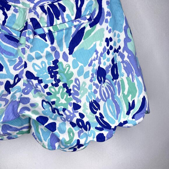 Lilly Pulitzer Blue Floral Buttercup Shorts Scallop Hem 100% Cotton Summer 00 - Picture 9 of 12